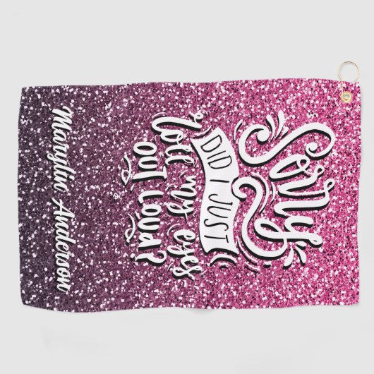 私は目を大き転がくタイポグラフィした ゴルフタオル (横)