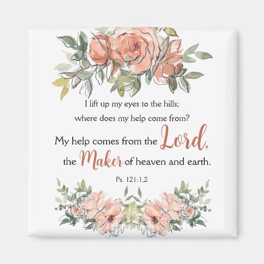 "私は目を持ち上げる"バイブル詩の水エレガント色 マグネット (正面)