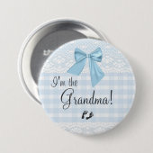 私は祖母の青いギンガム、白いレースを曲げます 缶バッジ (正面&裏面)