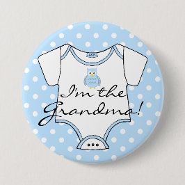 私は祖母の青いフクロウの青の水玉模様です 缶バッジ