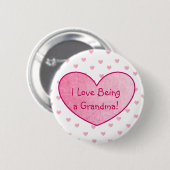 私は祖母ボタンピンクのハートであることを愛します 缶バッジ (正面&裏面)