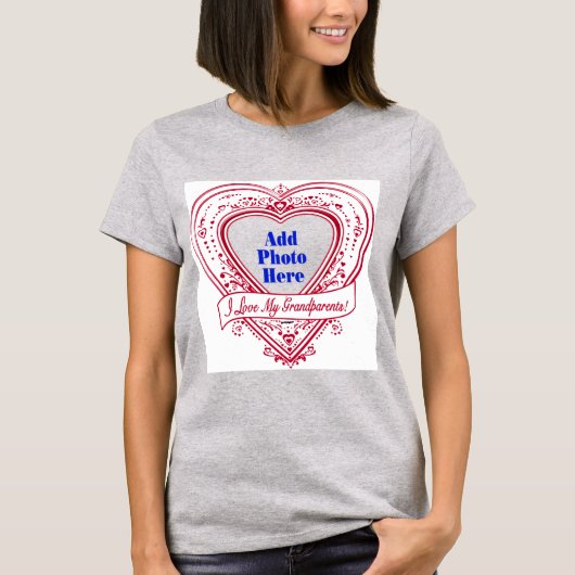 私は祖父母が大好き!フォト赤いハート Tシャツ (正面)