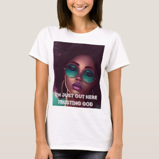 私は神の女性スリムTシャツを信頼して、ここにちょうど出ている Tシャツ