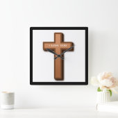 「私は神を愛している」十字架 スクエア壁時計 (ホーム)