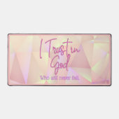 私は神ピンクの輝かしい背景を信頼 デスクマット (正面)