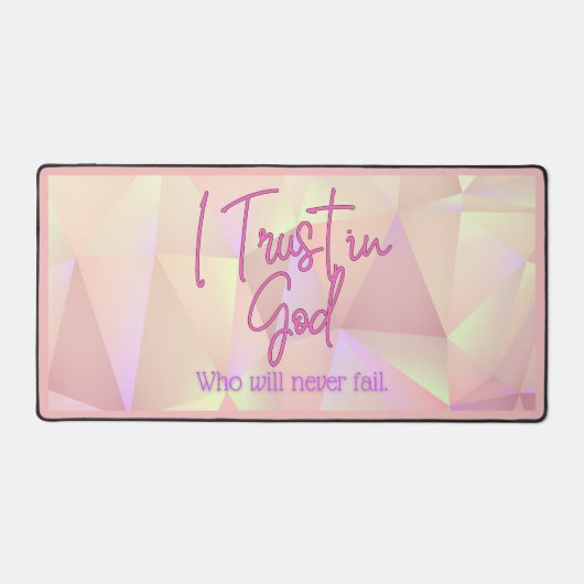 私は神ピンクの輝かしい背景を信頼 デスクマット (正面)