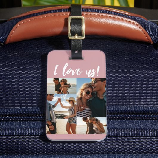 私は私たちを愛するスクリプトフォトコラージピンク ラゲッジタグ (正面インサイチュ2)