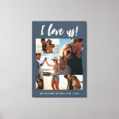 私は私たちを愛するスクリプトフォトブルーと白 キャンバスプリント (正面)