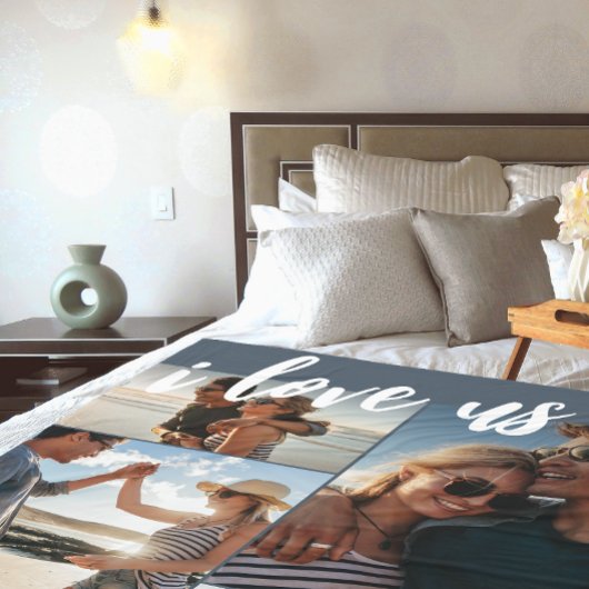 私は私たちを愛するスクリプトフォトブルーと白 フリースブランケット