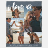 私は私たちを愛するスクリプトフォトブルーと白 フリースブランケット (正面)