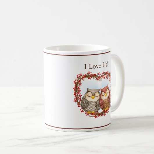私は私たちを愛するタイポグラフィウッドランドフクロウ コーヒーマグカップ (正面右)