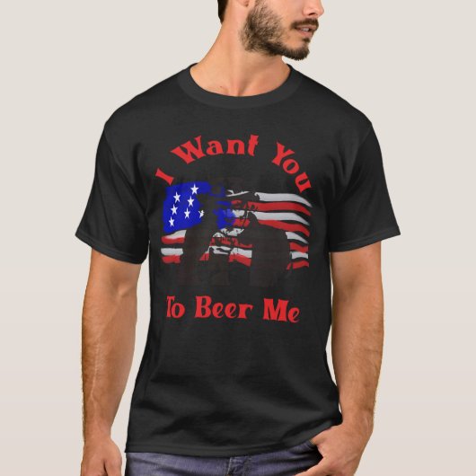私は私にビールを飲んで欲しい7月4日アンクルサム Tシャツ (正面)