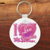 私は私のいとこピンク/紫が大好き – ハート キーホルダー (正面)