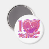 私は私のいとこピンク/紫が大好き – ハート マグネット (正面/裏面)