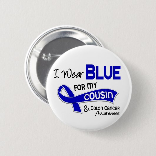私は私のいとこ42の結腸癌のための青を身に着けています 缶バッジ (正面&裏面)