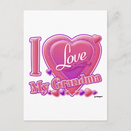 私は私のおばあちゃんピンク/紫が大好き – ハート ポストカード (正面)