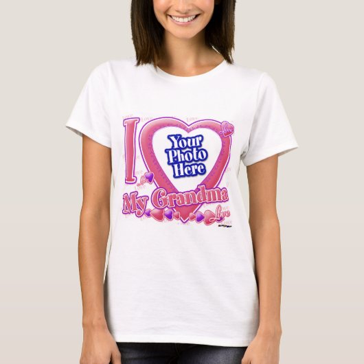私は私のおばあちゃんピンク/紫が大好き – 写真 Tシャツ (正面)