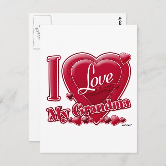 私は私のおばあちゃん赤が大好き – ハート ポストカード (正面/裏面)