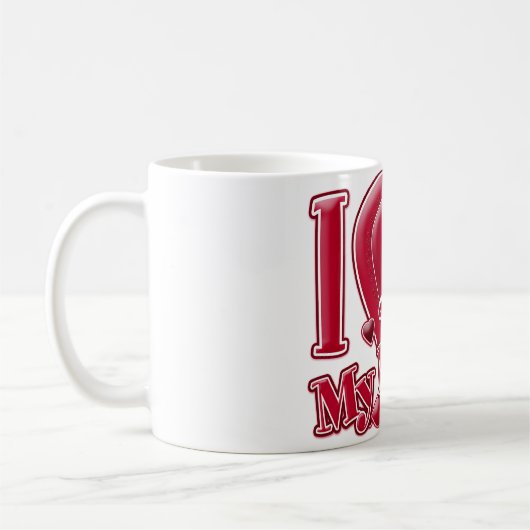 私は私のお母さんの赤いハートを愛します コーヒーマグカップ (左)