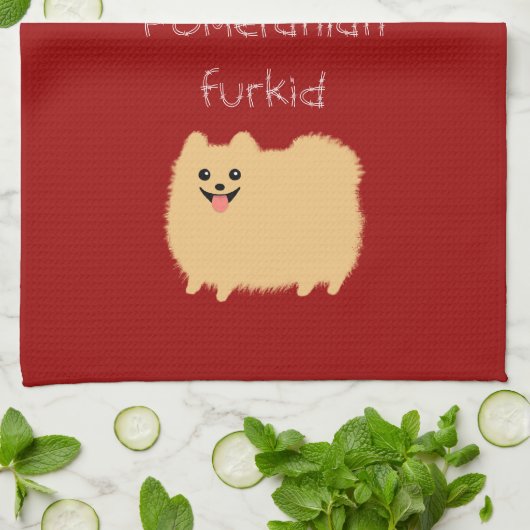 私は私のかわいこちゃん熱狂するおもしろいを愛して…ポメラニア犬 キッチンタオル (折り畳み)