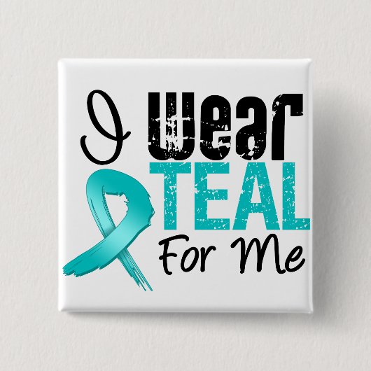 私は私のためのティール(緑がかった色)のリボンを身に着けています 缶バッジ (正面)