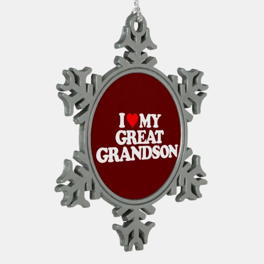私は私のひ孫を愛します スノーフレークピューターオーナメント (左)