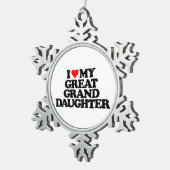 私は私のひ孫娘を愛します スノーフレークピューターオーナメント (右)