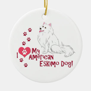 私は私のアメリカのエスキモー犬が大好き! セラミックオーナメント