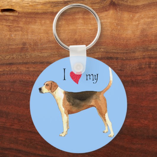 私は私のアメリカの猟犬が大好き キーホルダー (正面)