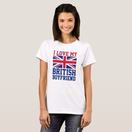 私は私のイギリスのボーイフレンドUKフラッグレディースTシャツが大好き Tシャツ (正面フル)