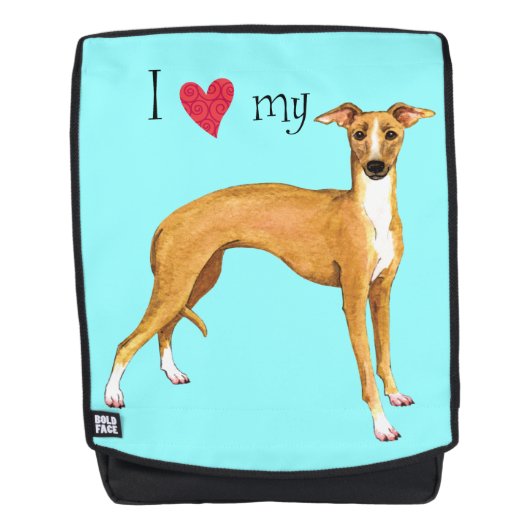私は私のイタリアン・グレーハウンドを愛します バックパック (正面)