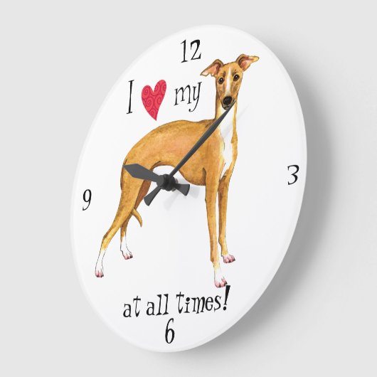 私は私のイタリアン・グレーハウンドを愛します ラージ壁時計 (傾斜)