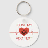 私は私のカスタム文字と写真の赤いハートビートが大好き キーホルダー (正面)