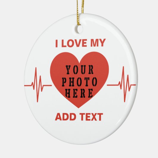 私は私のカスタム文字と写真の赤いハートビートが大好き セラミックオーナメント (左)