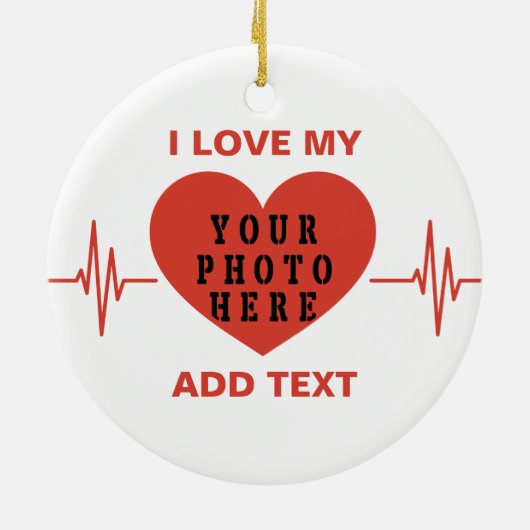 私は私のカスタム文字と写真の赤いハートビートが大好き セラミックオーナメント (裏面)