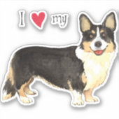 私は私のカーディガンウェルシュコーギービニールのステッカーが大好き シール (正面)