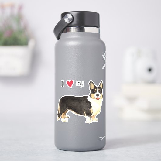 私は私のカーディガンウェルシュコーギービニールのステッカーが大好き シール (HydroFlask)