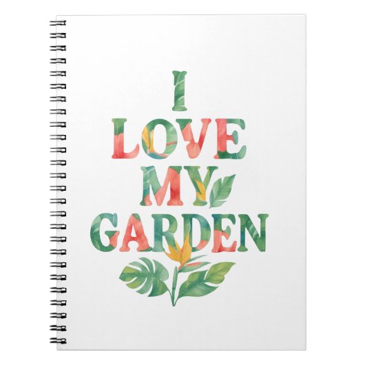 私は私のガーデントロピカルフローラ水色が大好き ノートブック (正面)