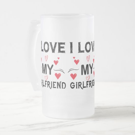 私は私のガールフレンドが大好き – バレンタインの日ロマンおもしろいマン フロストグラスビールジョッキ (正面左)