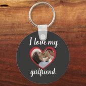 私は私のガールフレンドのハートカスタムフォトグレーが大好き キーホルダー (正面)