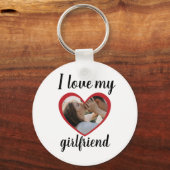 私は私のガールフレンドのハートカスタム写真ホワイトが大好き キーホルダー (正面)