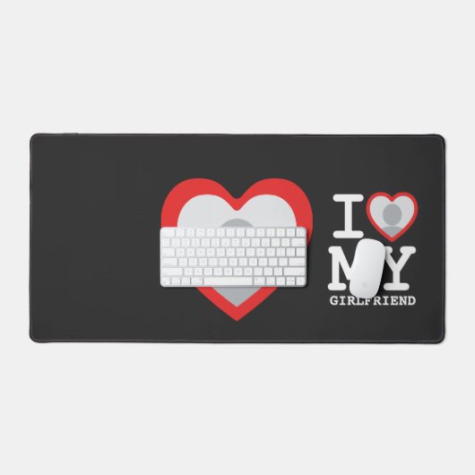 私は私のガールフレンドのハート写真が大好き デスクマット (キーボード&マウス)