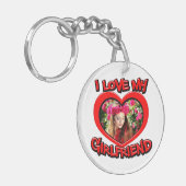 私は私のガールフレンドのバブル赤いハート写真キーチャ キーホルダー (正面左)