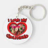 私は私のガールフレンドのバブル赤いハート写真キーチャ キーホルダー (裏面)