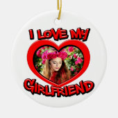 私は私のガールフレンドのバブル赤いハート写真 セラミックオーナメント (正面)