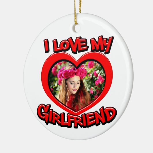 私は私のガールフレンドのバブル赤いハート写真 セラミックオーナメント (左)