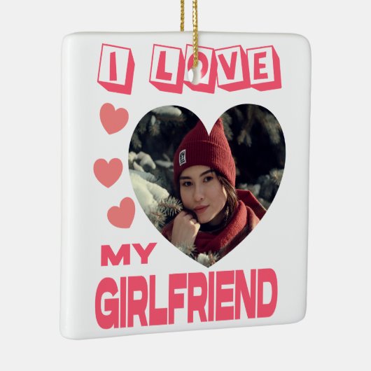 私は私のガールフレンドのピンクのハート写真が大好カスタムき セラミックオーナメント (右)