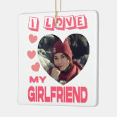 私は私のガールフレンドのピンクのハート写真が大好カスタムき セラミックオーナメント (左)