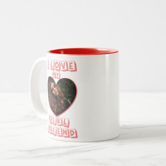 私は私のガールフレンドのピンクのハート写真が大好カスタムき ツートーンマグカップ (正面左)