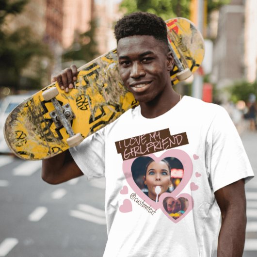 私は私のガールフレンドのピンクの茶色の写真文字y2kが大好き tシャツ